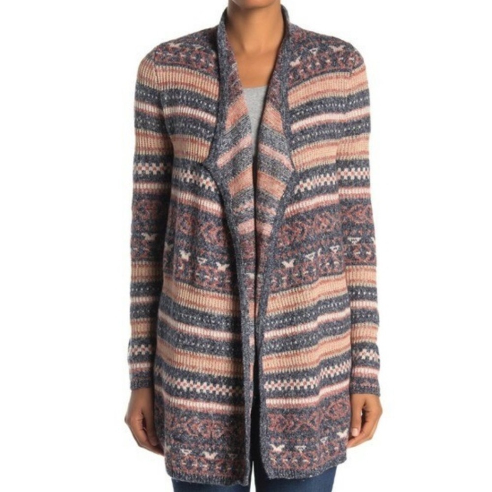 Lucky Brand Open Front Cardigan Aztec Tribal Print Tribal Size Small Bohemian
